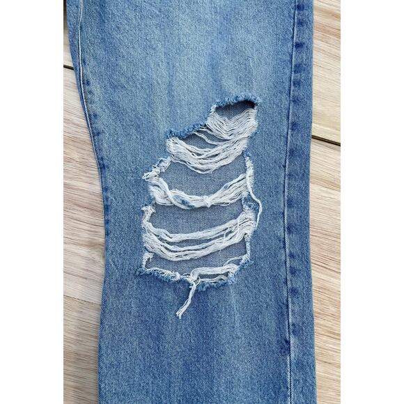 Mango Blue Solid‎ Denim Ripped Jeans Button Relaxed Regular Fit Size 12 USA - Picture 3 of 10